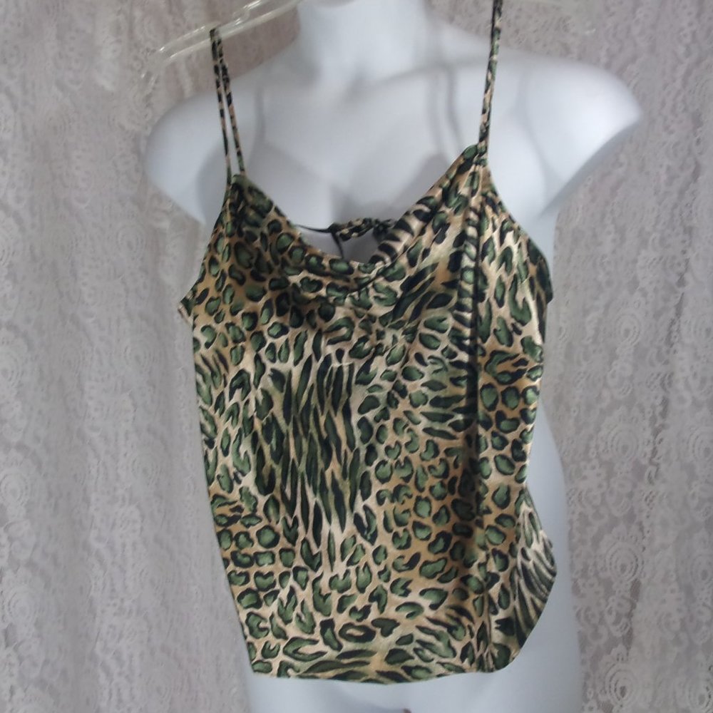 Secret Treasures Sexy Leopard Camisole Top Green Black Gold Satin NWT